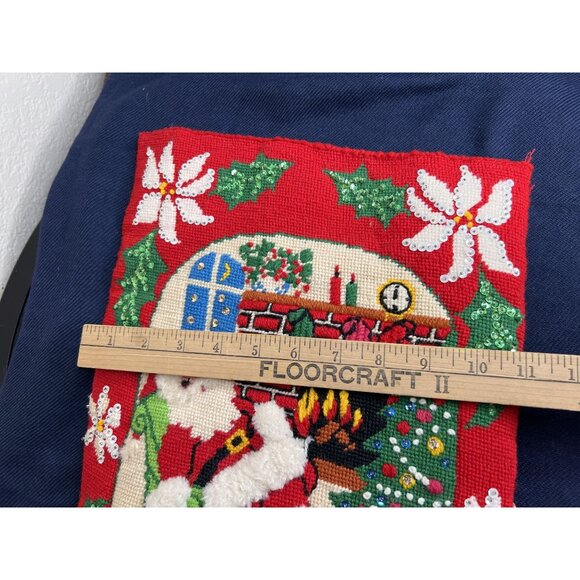 Vintage Santa Needlepoint Christmas Pillow Cover Sham Handmade READ - Picture 3 of 15
